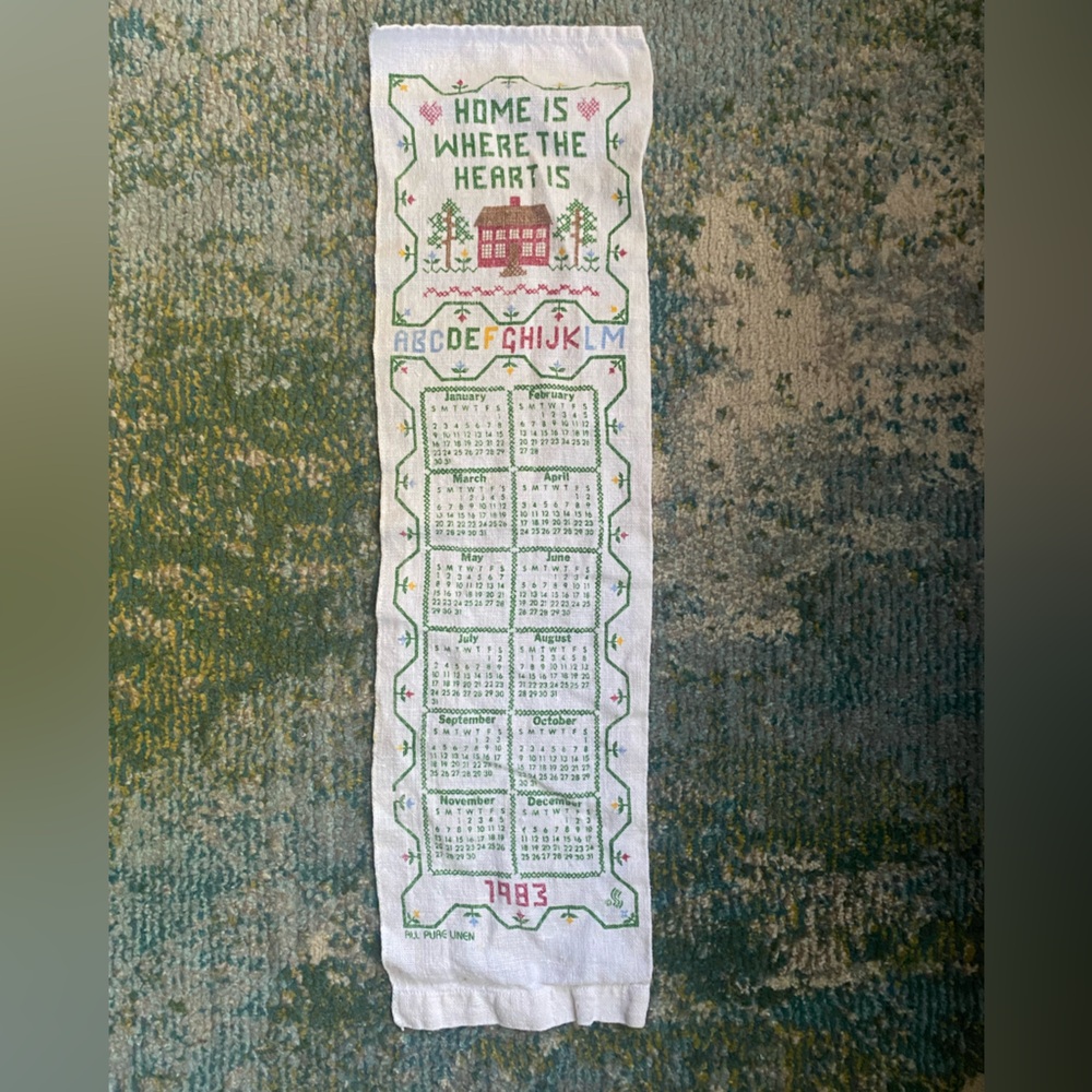 Vintage 1983 Home Is Where The Heart Is linen long kitchen tea towel